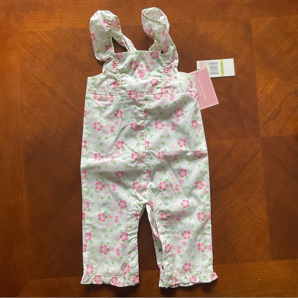 U.S. Polo Assn. Pink and White Floral One Piece Overalls